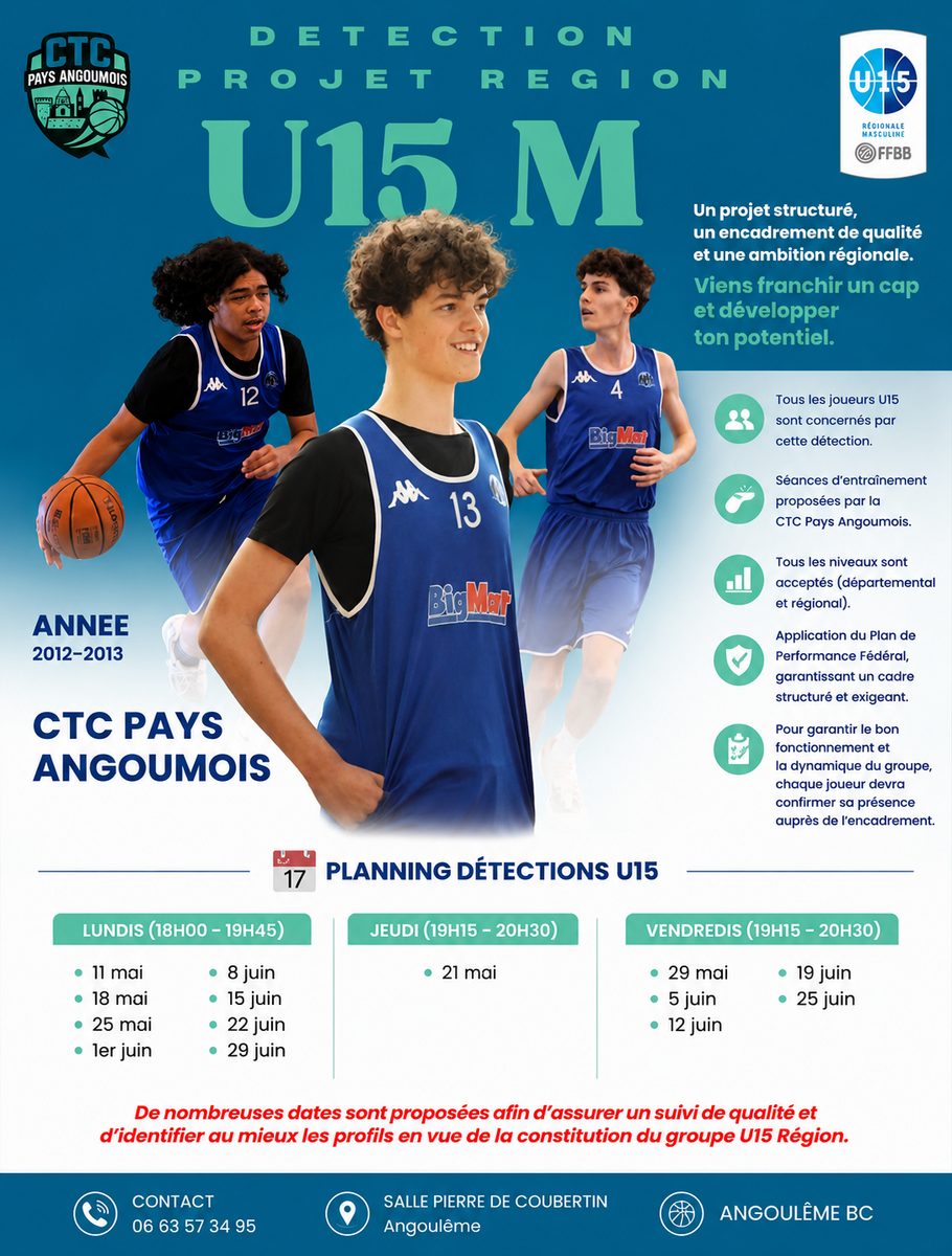 Détection U15 Région : la CTC Pays Angoumois lance sa campagne de recrutement
